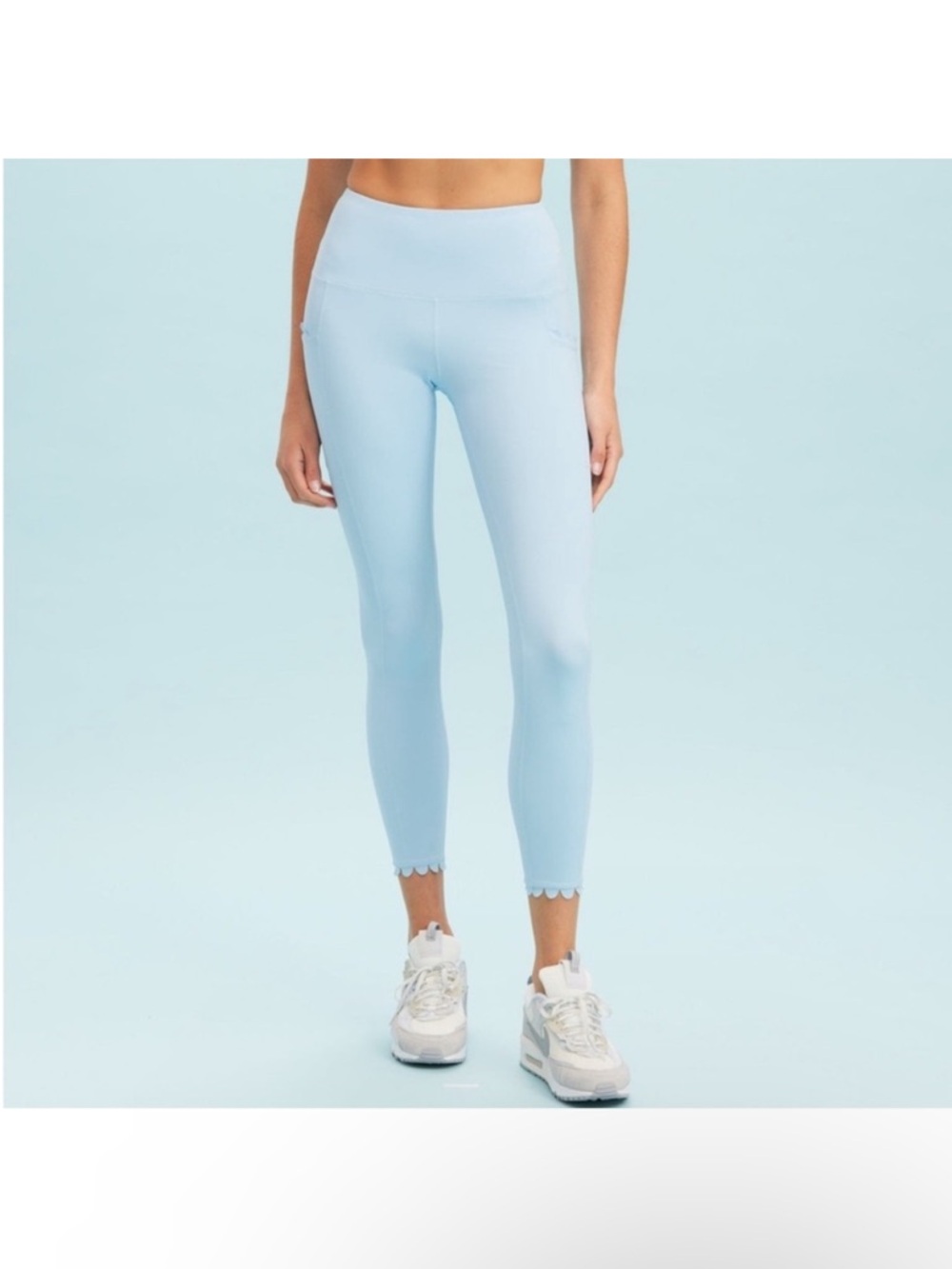 Light Blue Scallop Trim Active Leggings - Picture 3 of 4